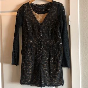 Lace long sleeve button up shorts romper